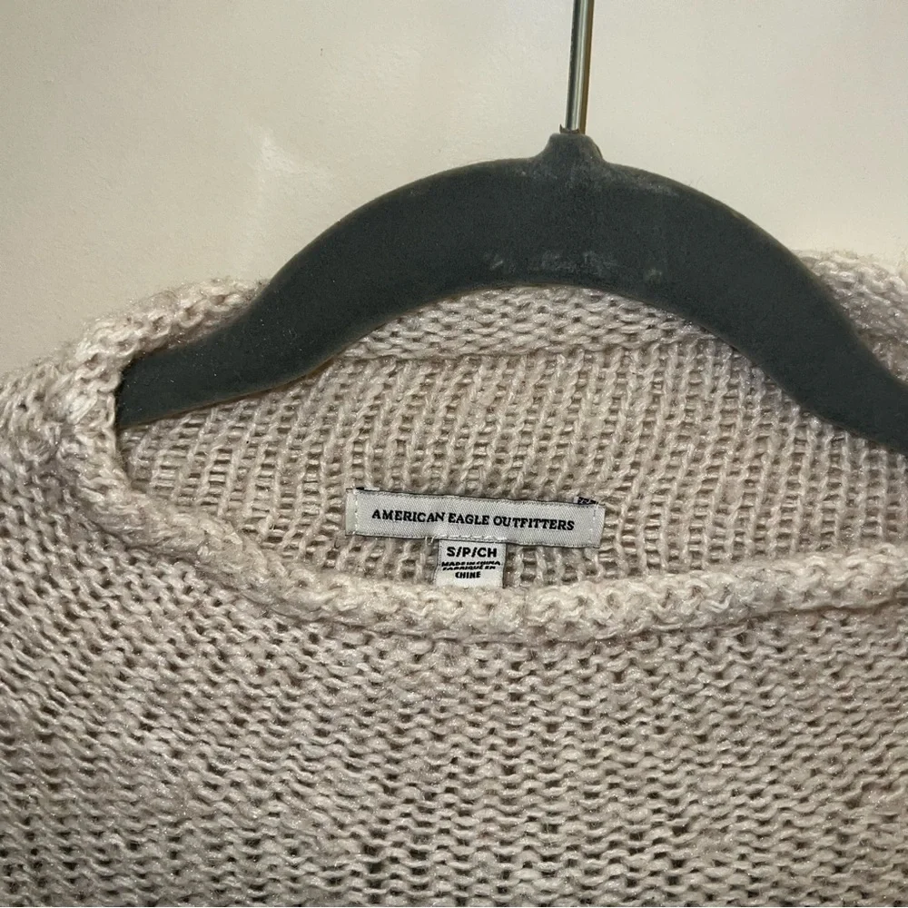 AMERICAN EAGLE sweater waffle knit mockneck cream tan neutral drop shoulder cozy - Picture 5 of 10